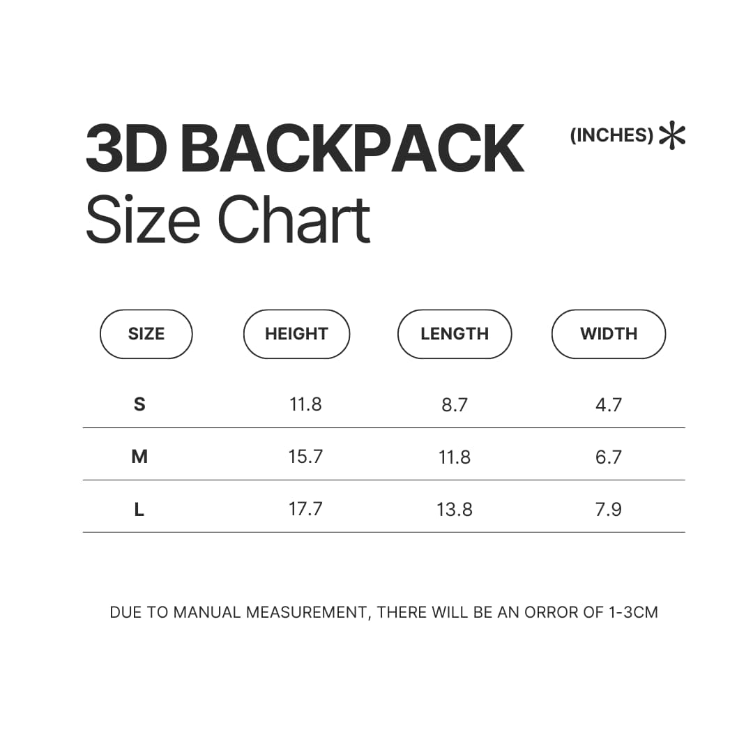 3D Backpack Size Chart - Red Hot Chili Peppers Shop